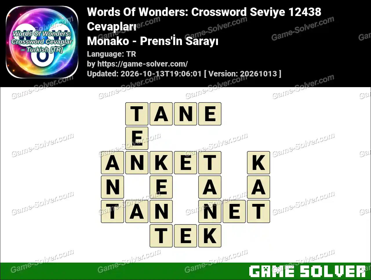 Words Of Wonders: Crossword Seviye 12438 Cevapları – Monako – Prens’İn Sarayı